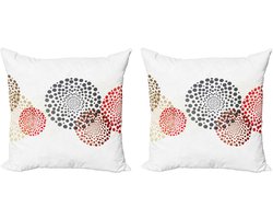 ABAKUHAUS Abstracte Kussenhoezenset (2 stuks), Omcirkelde Moderne Stippen, 45 cm, Rood, Grijs en Zwart