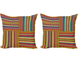 ABAKUHAUS Afrikaanse decoratieve kussenhoez 2-pack, met decoratieve rand 40x40 cm, gro rood, geel, blauw