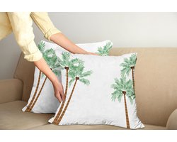 ABAKUHAUS Aloha decoratieve kussenhoes, 2-pack, modern accent, dubbelzijdige digitale print, 40x40 cm, wit groen gember