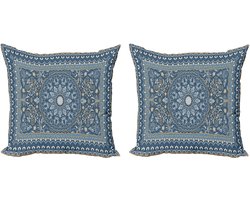 ABAKUHAUS Antieke Oosterse Decoratieve Kussenhoes, Set van 2, Modern Accent Dubbelzijdige Digitale Print, 60x60 cm, Grijsgroenblauw