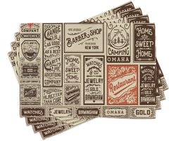 ABAKUHAUS Antieke placemats, Mega-pack vintage reclame, ontwerpen, labels & collecties, krantnostalgie, tafeldecoratie van kleurvaste stoffen voor eetkamer en keuken, Oranje, Bruin, Crème