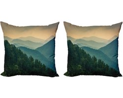 ABAKUHAUS Appalachian decoratieve kussenhoes, 2 stuks, moderne accenten, dubbelzijdige digitale print, 40x40 cm, jagersgroen, grijs, turquoise