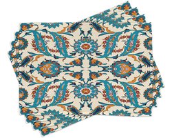 ABAKUHAUS Arabeske placematten, antiek Boho-motief, wasbare stoffen placematten, tafeldecoratie voor eetkamer en keuken, digitaal bedrukt, veelkleurig