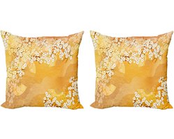 ABAKUHAUS Aziatische decoratieve kussenhoes, 2-pack, bloemenprint, moderne accenten, 60x60 cm, goudsbloemcrème