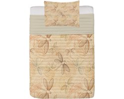 ABAKUHAUS Beige Microfiber Bedspreiset, Vintage Birds Libellen, Zacht beddengoed met kussenslopen en quilt, 170 cm x 220 cm, Crème