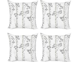 ABAKUHAUS Berken decoratiekussens – Kussenhoezen 4-delige set – Herfstbossen – Wit/Grijs 45x45