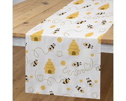 ABAKUHAUS Bijen-tafelloper – rechthoekig 40×180 cm – mosterdgeel-wit, polyester