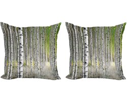 ABAKUHAUS Birke decoratiekussen – kussenhoes 2-delige set – 45x45 cm – Groen/Grijs/Zwart