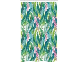 ABAKUHAUS Blad Smal Douchegordijn, Bloemen Plumeria Lila, Stoffen Badkamerdecoratieset met Haken, 120 x 180 cm, Geel Groen Lichtblauw