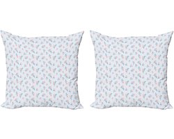ABAKUHAUS Blauwe en Roze Decoratieve Kussenhoezen, Set van 2, Modern Accent Dubbelzijdige Digitale Print, 45x45 cm, Babyblauw Lichtroze