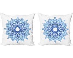ABAKUHAUS Blauwe Mandala Decoratieve Kussenhoes 2-pack, Modern Accent Dubbelzijdige Digitale Print, 40x40 cm, Azuurblauw Donker Hemelsblauw