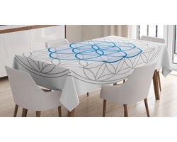 ABAKUHAUS Bloem des Levens Tafelkleed, Oval Knot, Gepersonaliseerde print met heldere kleuren, wasbaar en waterbestendig zonder vervaging, 140 x 170 cm, Warm Taupe Blauw