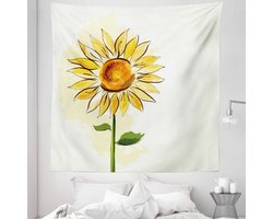 ABAKUHAUS Bloem Wandkleed Queen-formaat, Zomer Zonnebloem in Aquarel Zacht Pastel Getint Groot Bloemblaadjes Kunstwerk, Wandkleed Bedsprei Bedhoes Wanddecoratie, Queen-formaat, Geel Varen