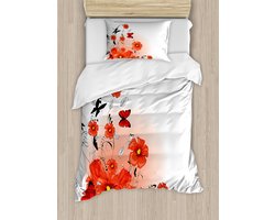 ABAKUHAUS Bloemen dekbedovertrekset voor eenpersoonsbedden, cartoon klaproos, inclusief kussensloop, 130 x 200 cm