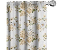 ABAKUHAUS Bloemen gordijnen – 2x75x175 cm – microvezel, halfverduisterend, wit/beige
