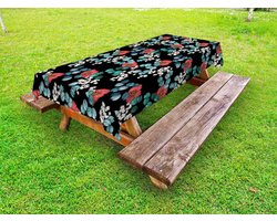 ABAKUHAUS Bloemen Tafelkleed voor Buitengebruik, Peony Daisy en Bladeren Art, Decoratief Wasbaar Tafelkleed voor Picknicktafel, 58 x 84 cm, Charcoal Grey Multicolor