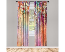 ABAKUHAUS Bloemengordijnen, Set van 2 Panelen voor Woonkamer en Slaapkamer, 150 x 175 cm, Perzik Fuchsia