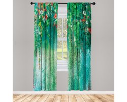 ABAKUHAUS Bloemengordijnen, Set van 2 Panelen voor Woonkamer en Slaapkamer, 150 x 175 cm, Zeegroen