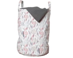 ABAKUHAUS bloemenwaszak, Soft Tone Industries Botany, wasmand met handvatten en trekkoord voor wasserettes, pastelroze en lichtgrijs