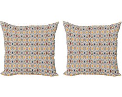 ABAKUHAUS Boho decoratieve kussenhoes, 2-pack, modern accent, dubbelzijdige digitale print, 45x45 cm, oranje bordeauxrood