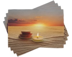 ABAKUHAUS Boho placematten, stapel stenen en een kaars Chakra meditatie Zen yoga horizon-achtergrondafbeelding, tafeldecoratie van kleurvaste stoffen voor eetkamer en keuken, zandbruin-oranje