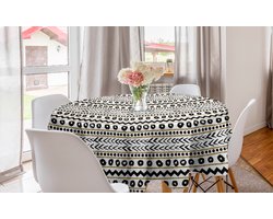 ABAKUHAUS Boho ronde tafelkleed, abstract primitief, cirkelvormige tafelkleedhoes voor eetkamerkeukendecoratie, 150 cm, zwart geel