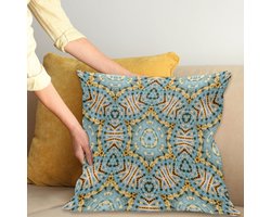 ABAKUHAUS Boho Sierkussenhoes, Boho Patroon met Odd Geometrisch Triangles Vormen Oosters Kunst Print, Decoratieve Vierkante Sierkussenhoes, 70 x 70 cm, Blauw Geel
