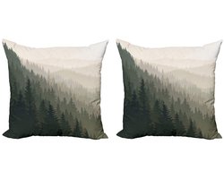 ABAKUHAUS Bos Kussenhoes Set – 60x60 cm – Dubbelzijdig bedrukt – Donkergroen crème tan – 2 stuks