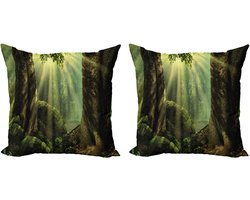 ABAKUHAUS Bos Sierkussenhoes Set van 2, Sunbeam Moss Boom Bodies, Modern Accent Dubbelzijdige Digitale Print, 45x45, Armeegrün