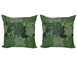 ABAKUHAUS bosgroen Dekokussenhoes – 2-pack – dubbelzijdige print – 60x60 cm – camouflage palmbladeren