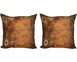 ABAKUHAUS Bräunen Sierkussenhoes Set van 2, Im Alter van Textur Vintage Bloemen, Modern Accent Dubbelzijdige Digitale Print, 50x50, Bruin Lichtbruin Lichtbruin