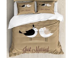ABAKUHAUS Bruidsdekbedovertrekset voor tweepersoonsbedden, Just Married Birds Kiss, inclusief kussenslopen, 200 x 200 cm