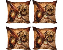 ABAKUHAUS Bruin Sierkussen Kussenhoes 4er Set, Compass Goose Quill Pen, Modern Accent Dubbelzijdige Digitale Print, 45 x 45 cm, Oranje Bruin