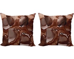 ABAKUHAUS Chocolade Decoratieve Kussenhoes 2-pack, Smeltende Praline, Modern Accent Dubbelzijdige Digitale Print, 40x40 cm, Donkerbruin