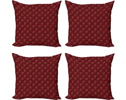 ABAKUHAUS Chocolade Sierkussen Kussenhoes 4er Set, Leckere kleine Kuchen Kirsche oben, Modern Accent Dubbelzijdige Digitale Print, 60 x 60 cm, Donker Koralle Bordeauxrot