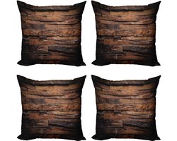 ABAKUHAUS Chocolade Sierkussen Kussenhoes 4er Set, Raue Donker Hout, Modern Accent Dubbelzijdige Digitale Print, 60 x 60 cm, Bruin Donkerbruin