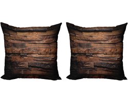 ABAKUHAUS Chocolade Sierkussenhoes Set van 2, Raue Donker Hout, Modern Accent Dubbelzijdige Digitale Print, 50x50, Bruin Donkerbruin