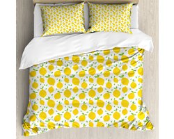 ABAKUHAUS Citroen Dekbedovertrekset voor Tweepersoonsbedden, Modern Zomerthema, Lekker, inclusief kussenslopen, 200 x 200 cm