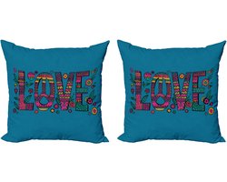 ABAKUHAUS Crazy Art Decoratieve Kussenhoezen 2-pack, Modern Accent Dubbelzijdige Digitale Print, 45x45 cm, Zeeblauw en Multicolor