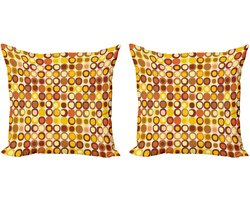 ABAKUHAUS Decoratieve kussenhoes in mid-century stijl, 2 stuks, moderne accenten, dubbelzijdige digitale print, 50x50 cm, geel, bruin, koraalrood