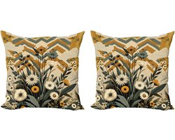 ABAKUHAUS Decoratieve kussenhoes met bloemen- en eucalyptusmotief, 2 stuks, moderne accenten, dubbelzijdige digitale print, 45x45 cm, Amber Lauriergroen