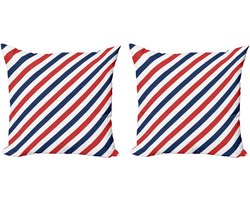 ABAKUHAUS Decoratieve kussenhoes met havenstrep 2 stuks, diagonaal retro, 40x40 cm, wit, blauw, rood