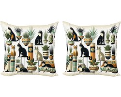 ABAKUHAUS Decoratieve kussenhoes met kattenmotief, 2 stuks, moderne accenten, dubbelzijdige digitale print, 50x50 cm, zwart, gember, mintgroen