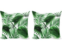 ABAKUHAUS Decoratieve kussenhoes met palmbladmotief, 2 stuks, levendige bladgroei, modern accent, 45x45 cm, wit varen groen