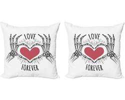 ABAKUHAUS Decoratieve kussenhoes met skeletmotief, 2 stuks, modern accent, dubbelzijdige digitale print, 60x60 cm, antracietgrijs roze