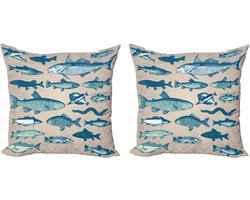 ABAKUHAUS Decoratieve kussenhoes met vismotief, 2 stuks, modern accent, dubbelzijdige digitale print, 50x50 cm, beige meerkleurig