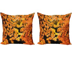 ABAKUHAUS Decoratieve kussenhoezen met blader set van 2, levendige herfstbladeren van de esdoorn, 40x40 cm, oranjegeelbruin