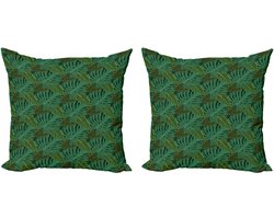 ABAKUHAUS Decoratieve kussenhoezen met bladmotief, 2 stuks, moderne accenten, dubbelzijdige digitale print, 45x45 cm, Hunter Green Multicolor