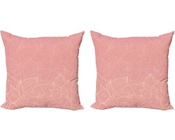 ABAKUHAUS Decoratieve kussenhoezen met bloemenmotief, 2 stuks, Wilde natuurblader 45x45 cm, Perzik koraalrood