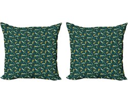 ABAKUHAUS Decoratieve kussenhoezen met bloemenprint, 2 stuks, moderne accenten, dubbelzijdige digitale print, 40x40 cm, Hunter Green Multicolor